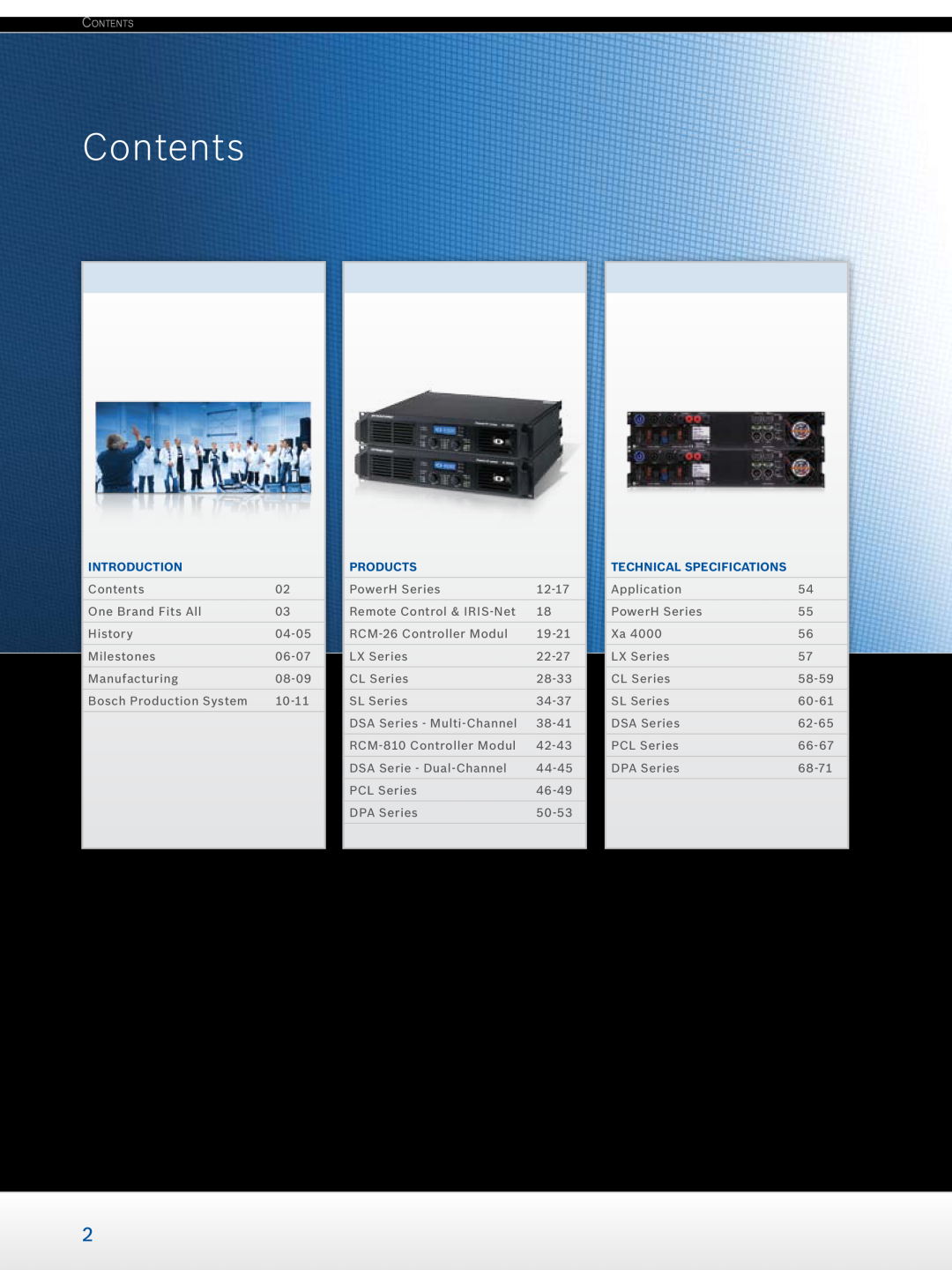 Dynacord Professional Power Amplifiers manual Contents, Introduction, Products, technical specifications 