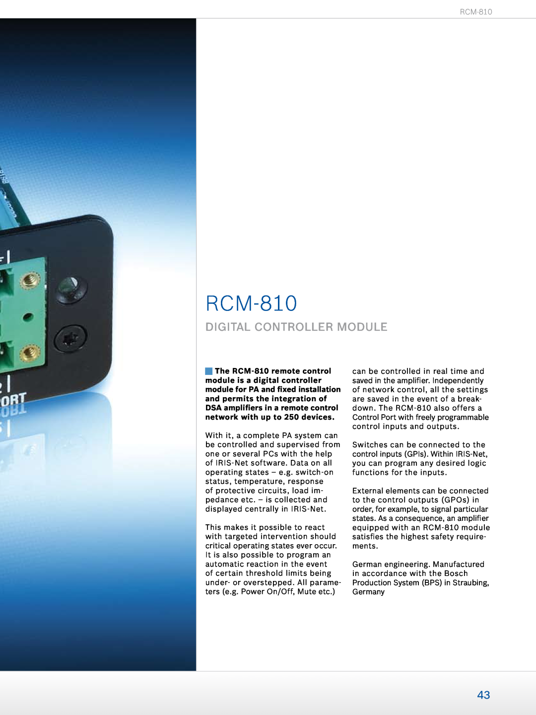 Dynacord Professional Power Amplifiers manual RCM-810, digital controller module 