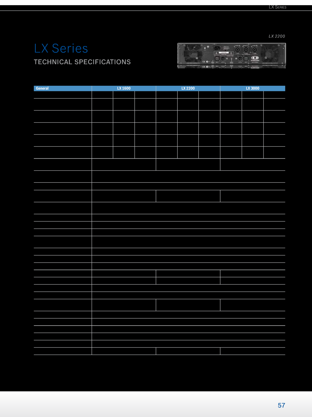 Dynacord Professional Power Amplifiers manual LX Series, technical specifications, General 