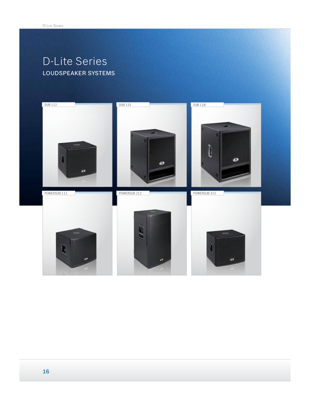 Dynacord Speaker manual D-LiteSeries, Loudspeaker Systems, Sub Powersub, D-Lite Series 