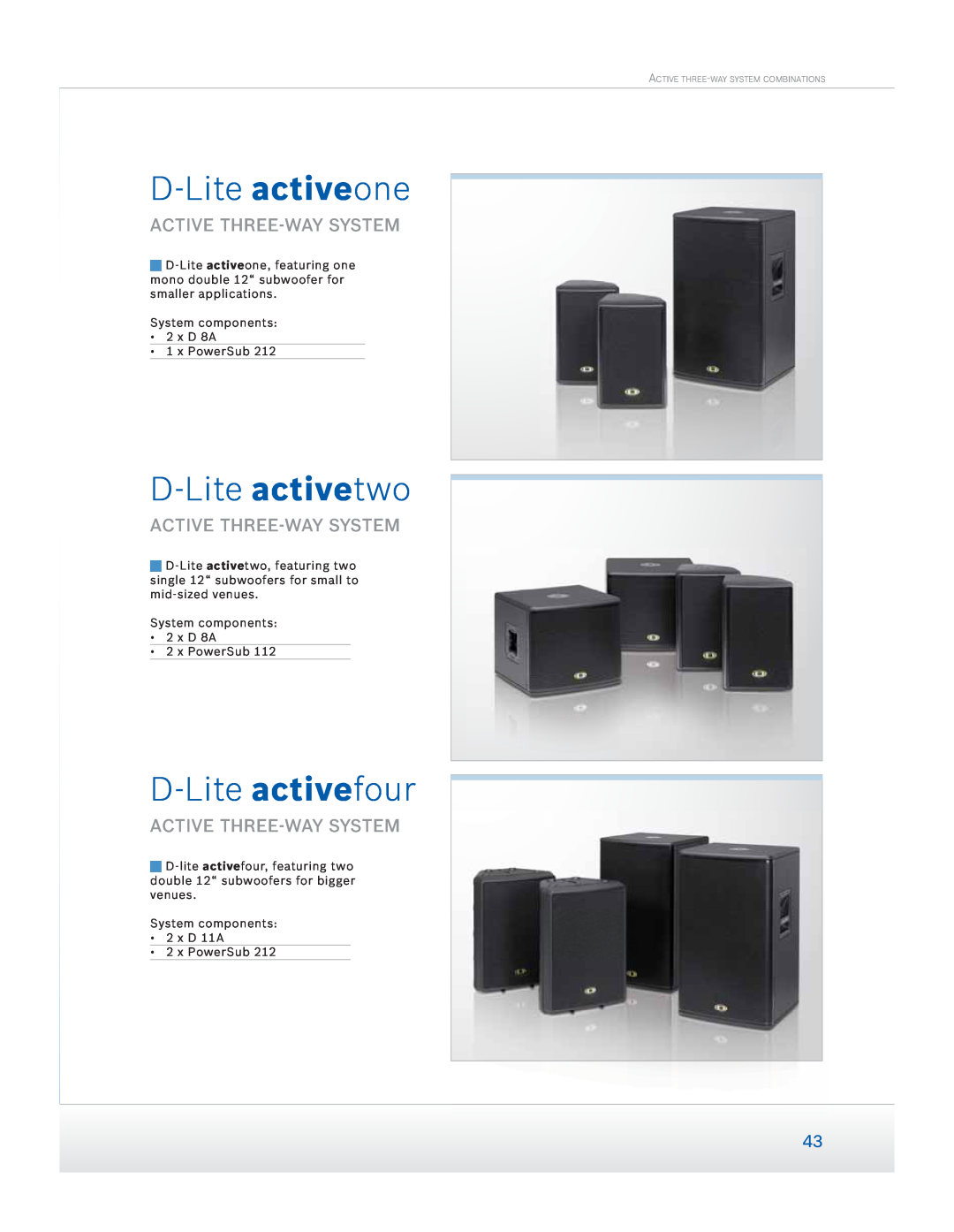 Dynacord Speaker manual D-Lite activeone, D-Lite activetwo, D-Lite activefour, Active Three-Waysystem 
