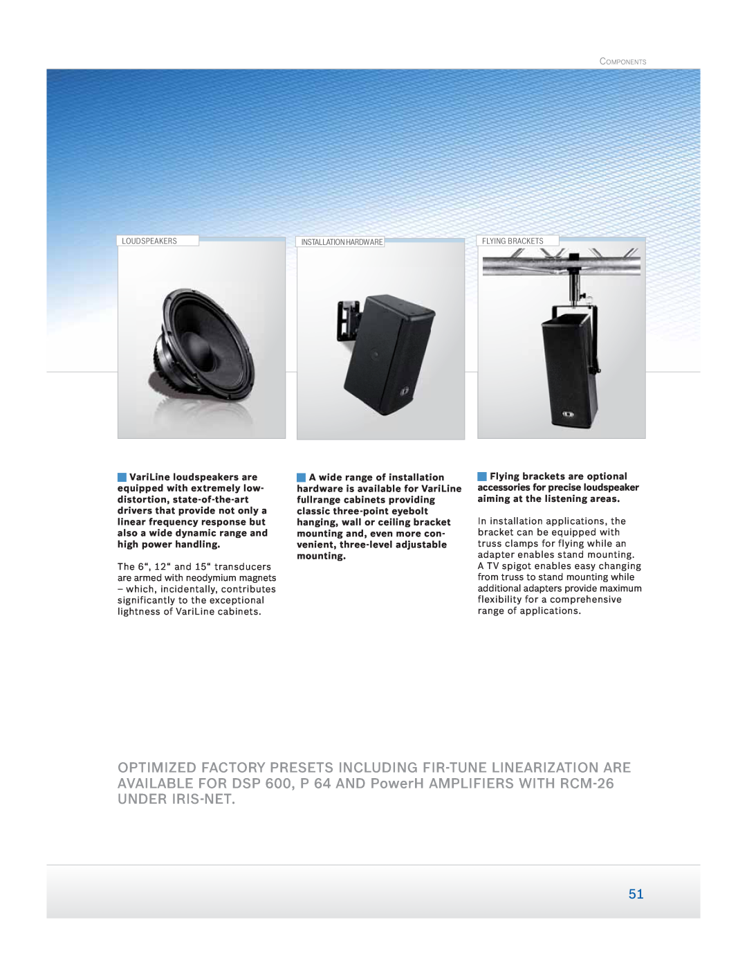 Dynacord Speaker manual Under Iris-Net, Loudspeakers, Installation Hardware, Flying Brackets 