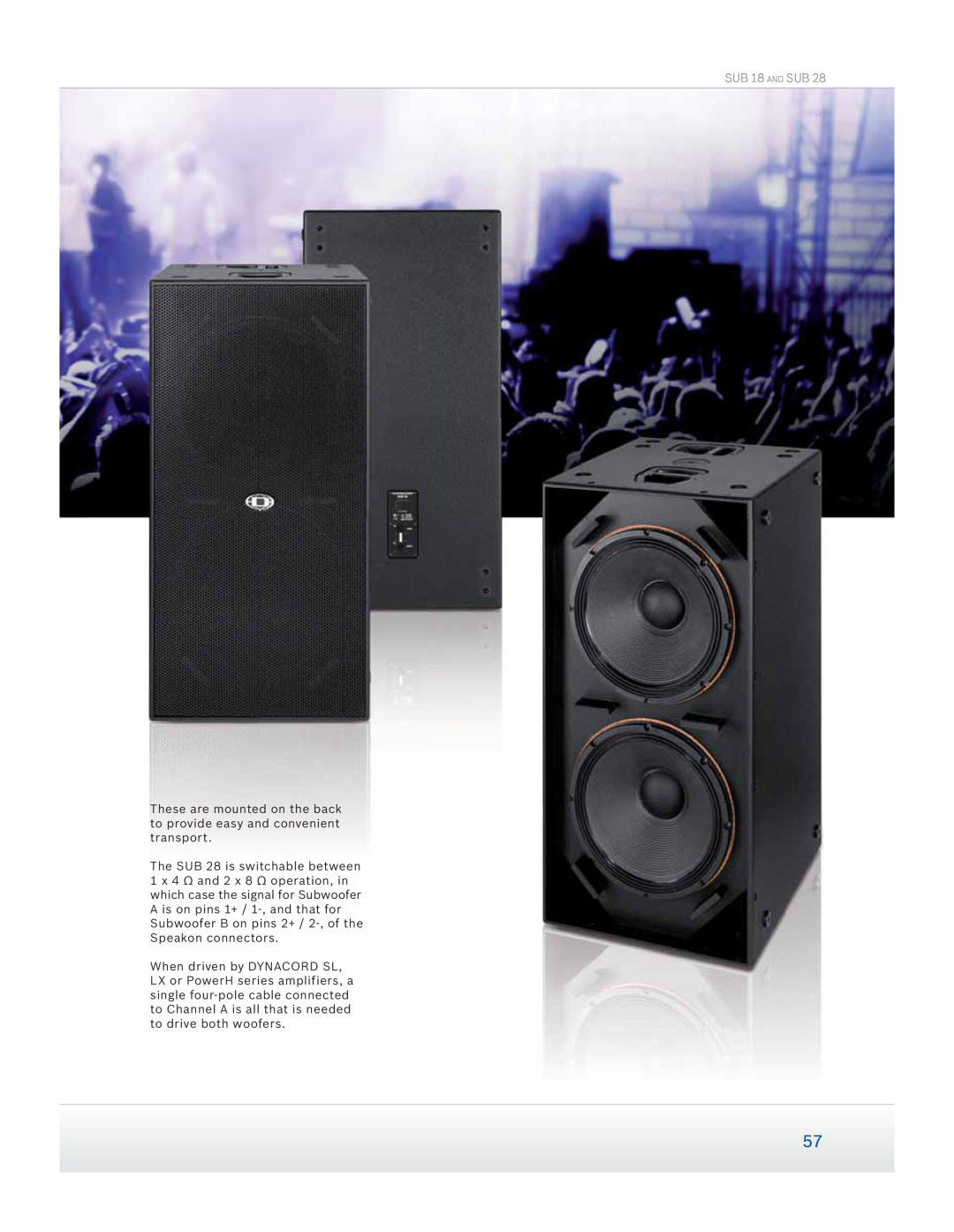 Dynacord Speaker manual SUB 18 AND SUB, These are mounted on the back to provide easy and convenient transport 
