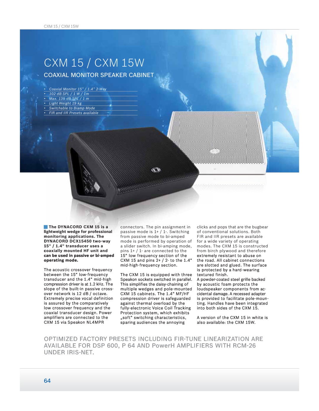 Dynacord manual CXM 15 / CXM 15W, Coaxial Monitor Speaker Cabinet, Under Iris-Net 