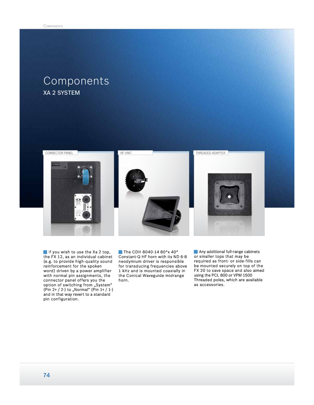 Dynacord Speaker manual XA 2 SYSTEM, Components, Hf Unit 