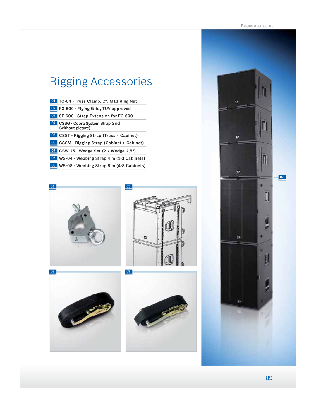 Dynacord Speaker manual Rigging Accessories, 01TC- 04 - Truss Clamp, 2“, M12 Ring Nut, 02FG 600 - Flying Grid, TÜV approved 
