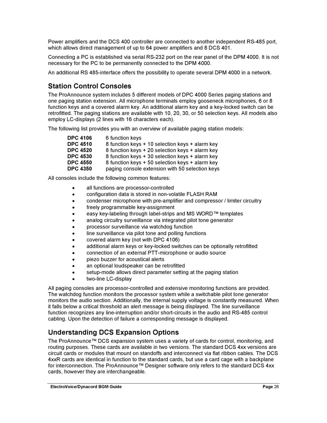 Dynacord Stereo System manual Station Control Consoles, Understanding DCS Expansion Options 