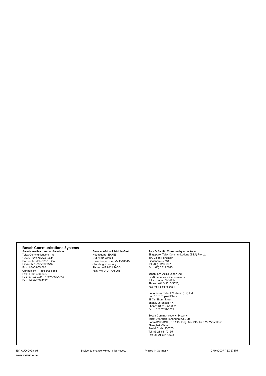 Dynacord SUB 112 specifications Bosch Communications Systems 