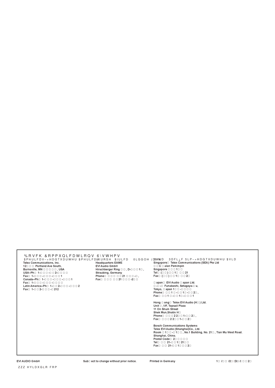 Dynacord VL 122 specifications Bosch Communications Systems 