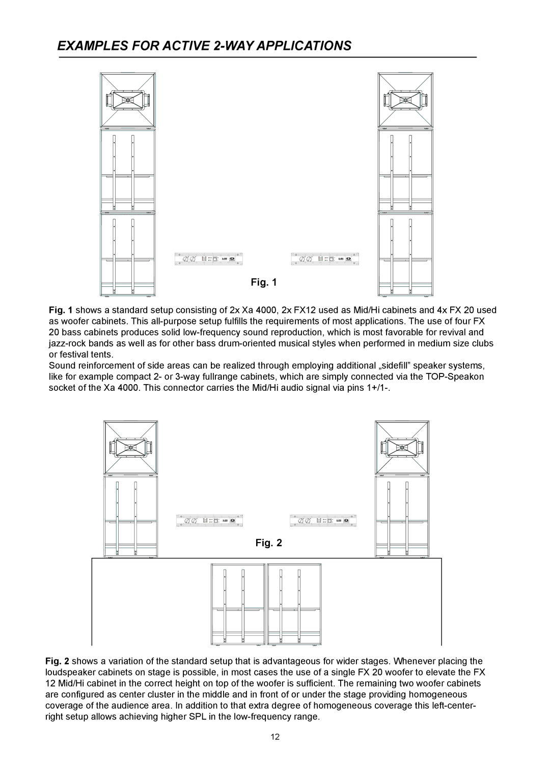 Dynacord Xa 4000 owner manual Examples for Active 2-WAY Applications 