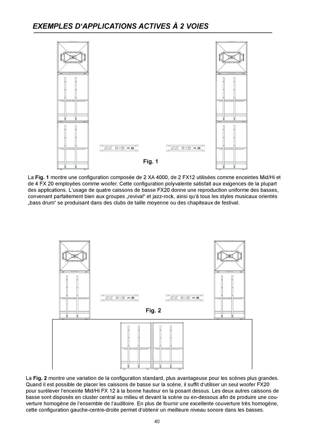 Dynacord Xa 4000 owner manual Exemples D‘APPLICATIONS Actives À 2 Voies 