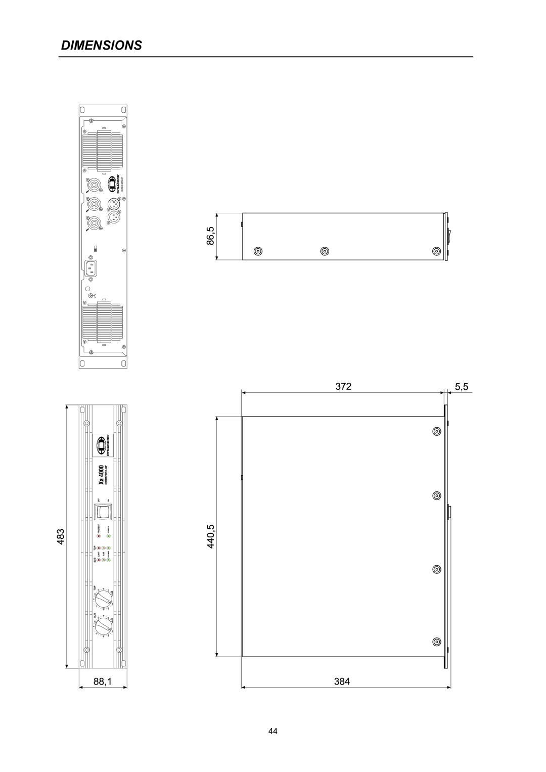 Dynacord Xa 4000 owner manual Dimensions 