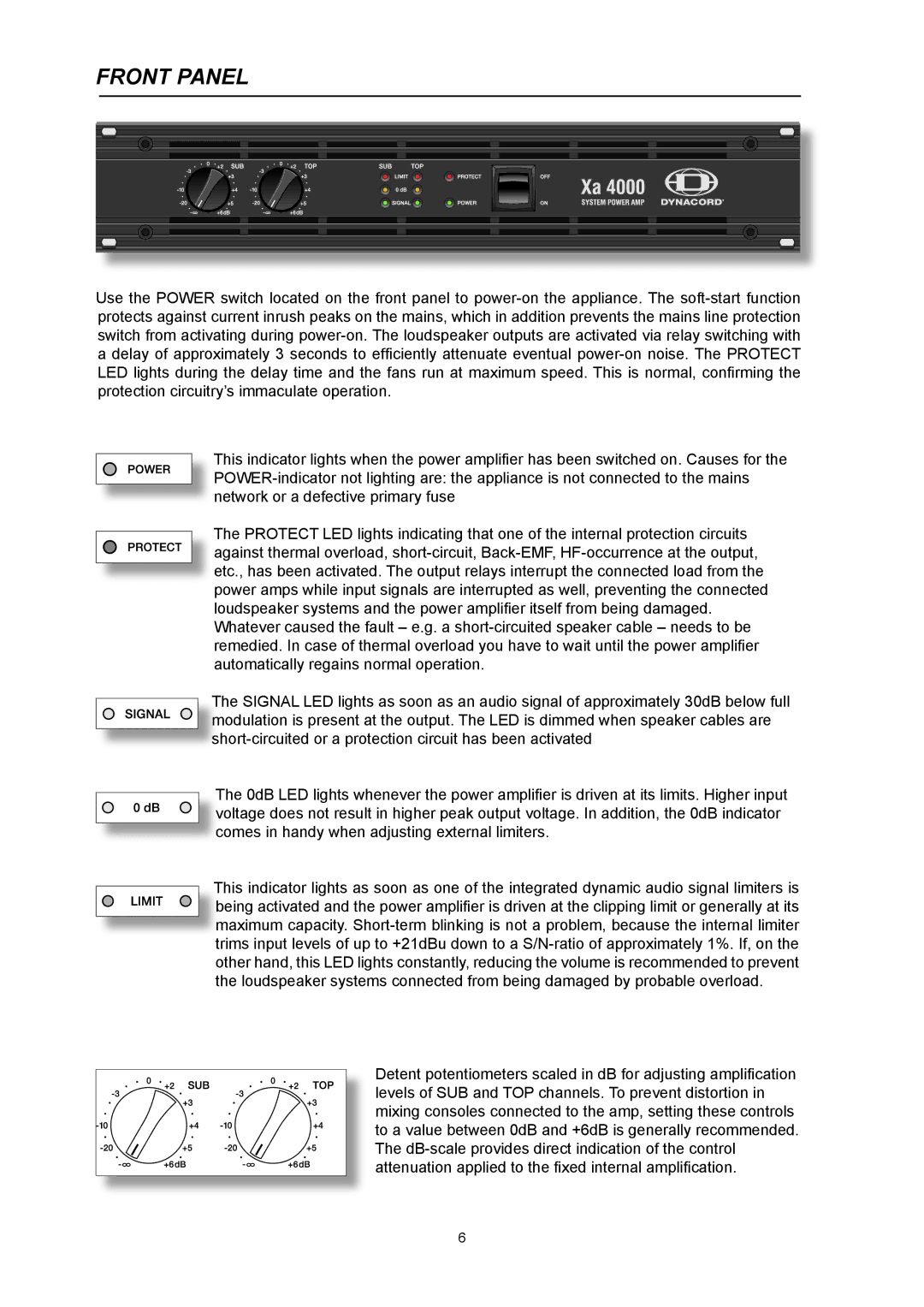 Dynacord Xa 4000 owner manual Front Panel 