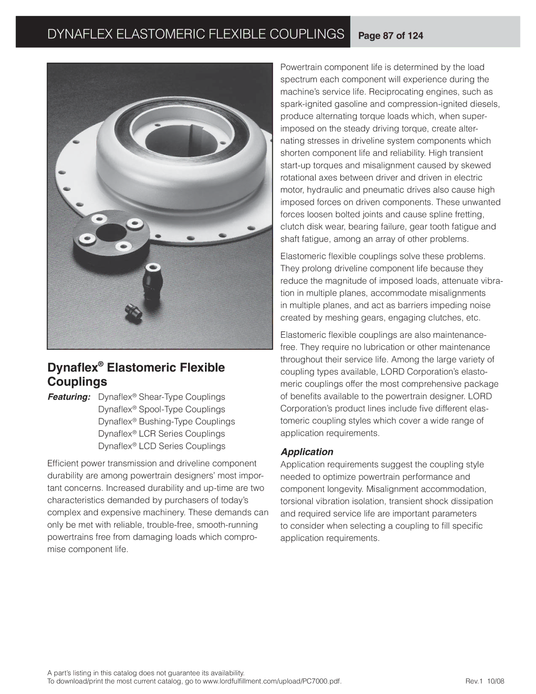 Dynaflex LCD manual Dynaflex Elastomeric Flexible Couplings Page 87, Dynaﬂex Elastomeric Flexible Couplings, Application 