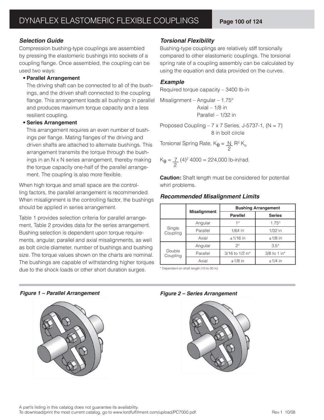 Dynaflex LCR, LCD manual Selection Guide, Torsional Flexibility, Example, Recommended Misalignment Limits 