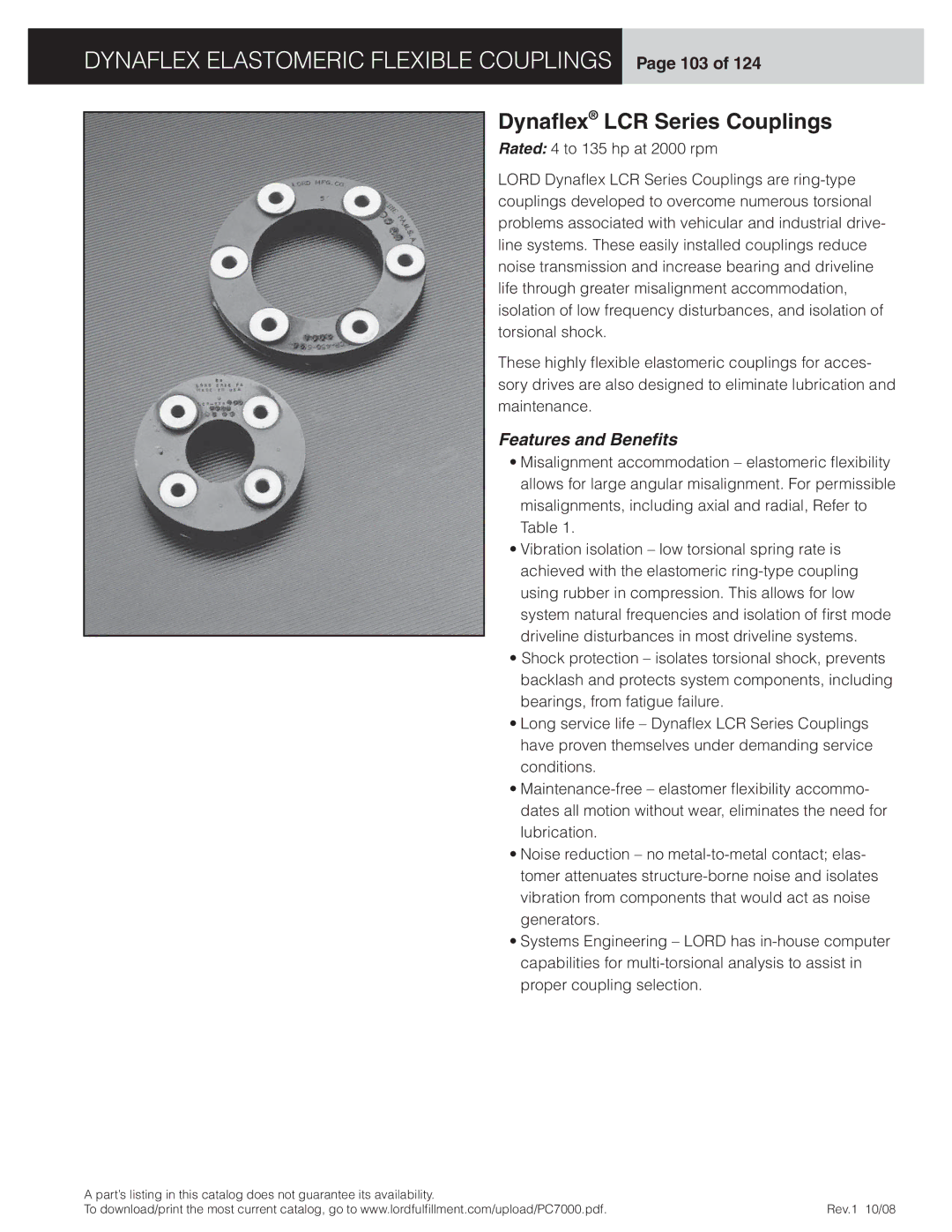 Dynaflex LCD manual Dynaflex Elastomeric Flexible Couplings Page 103, Dynaﬂex LCR Series Couplings 