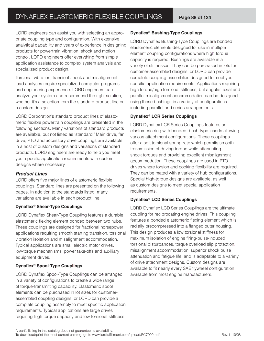 Dynaflex LCR, LCD manual Dynaflex Elastomeric Flexible Couplings, Product Lines 