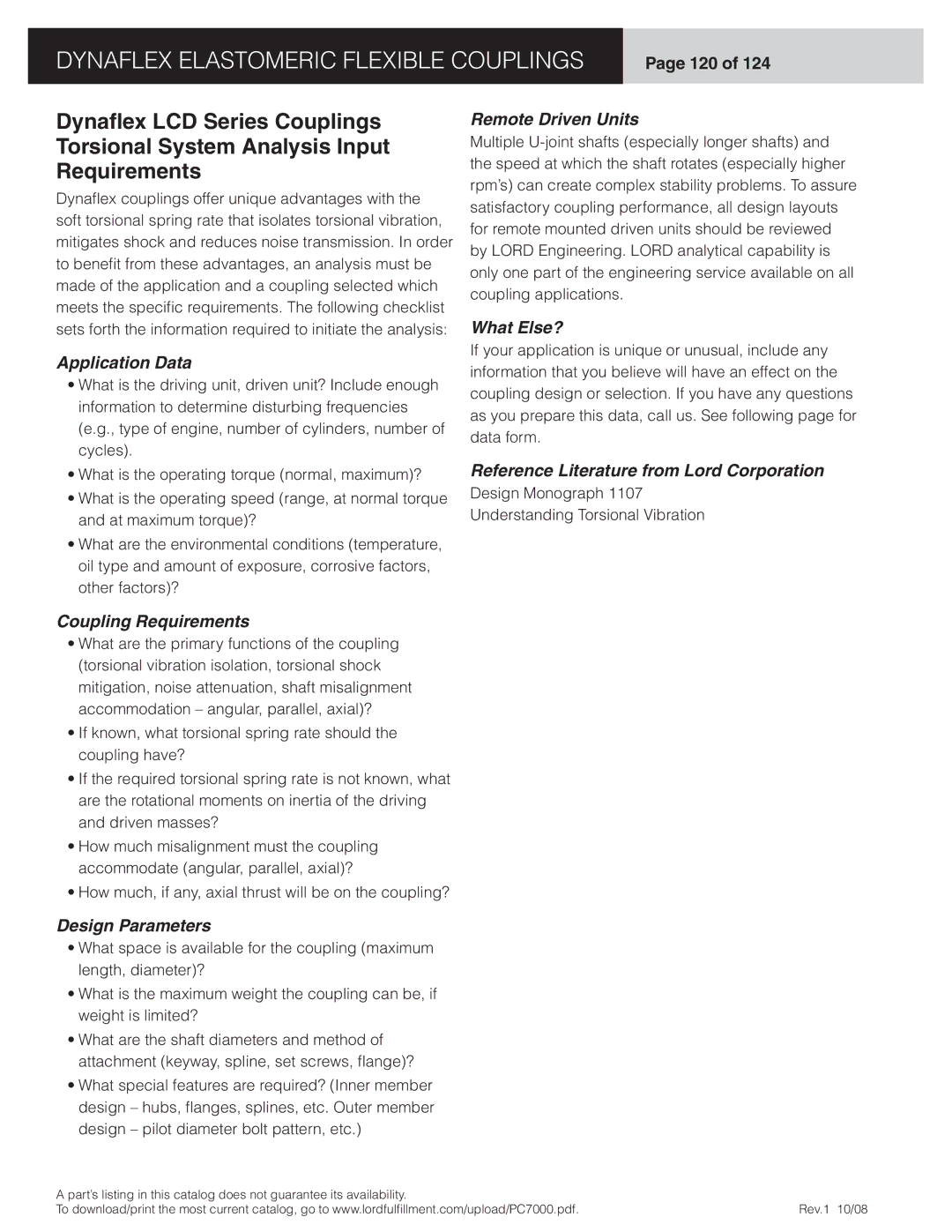 Dynaflex LCR, LCD manual Application Data, Coupling Requirements, Design Parameters, Remote Driven Units, What Else? 