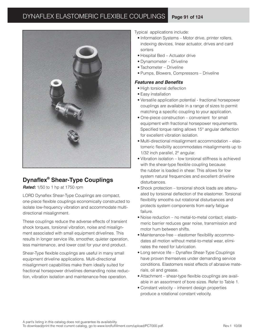 Dynaflex LCD, LCR manual Dynaflex Elastomeric Flexible Couplings Page 91, Dynaﬂex Shear-Type Couplings, Features and Beneﬁts 