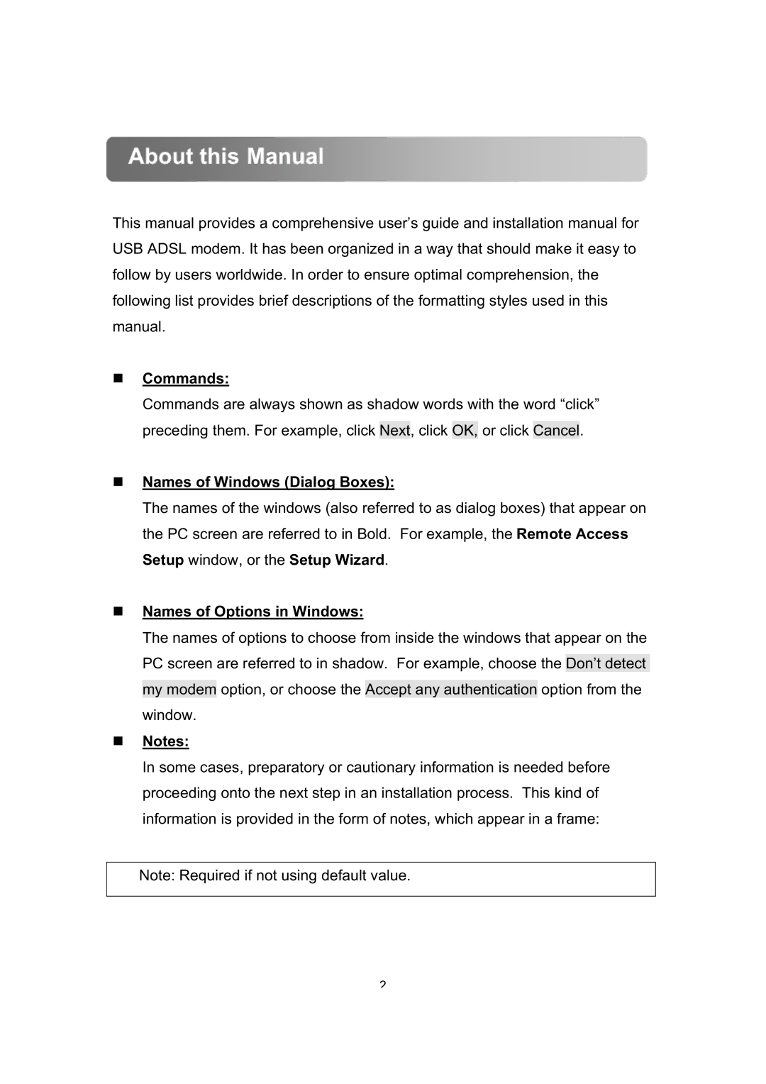 Dynalink ALE800 user manual About this Manual, Commands, Names of Windows Dialog Boxes, Names of Options in Windows 