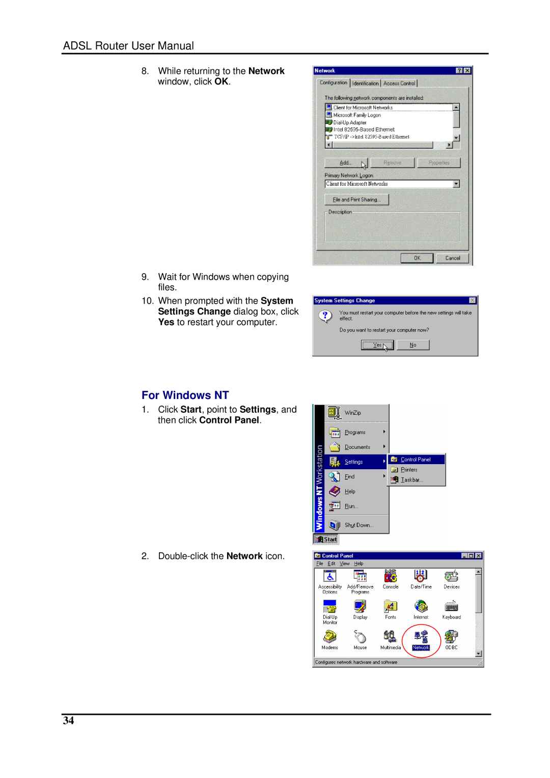 Dynalink RTA1025W user manual For Windows NT 