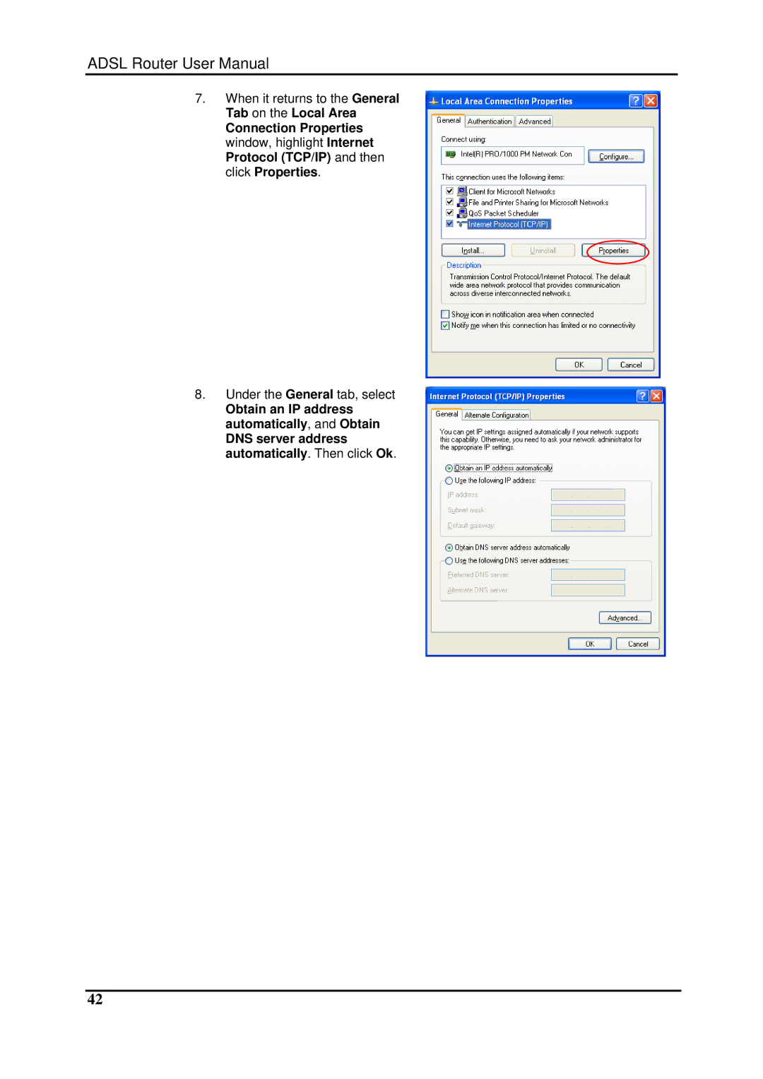 Dynalink RTA1025W user manual When it returns to the General Tab on the Local Area 