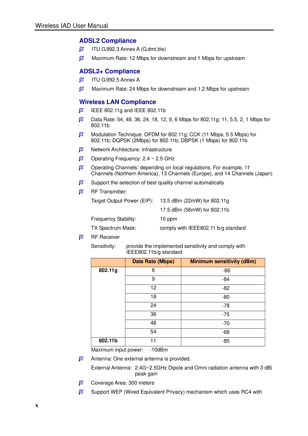 Dynalink RTA1046VW user manual ADSL2 Compliance, ADSL2+ Compliance, Wireless LAN Compliance 