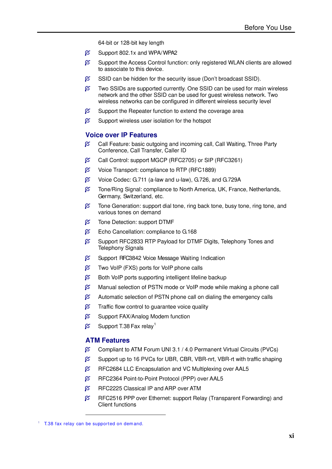 Dynalink RTA1046VW user manual Voice over IP Features, ATM Features 