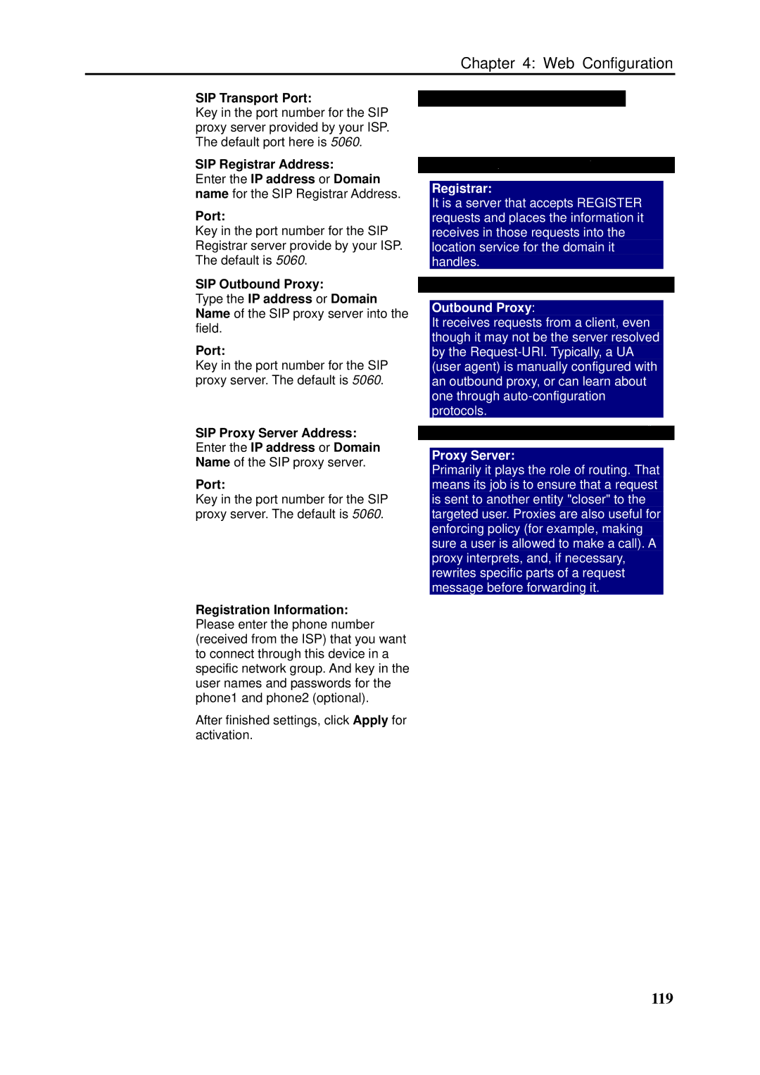 Dynalink RTA1046VW user manual 119, SIP Transport Port 