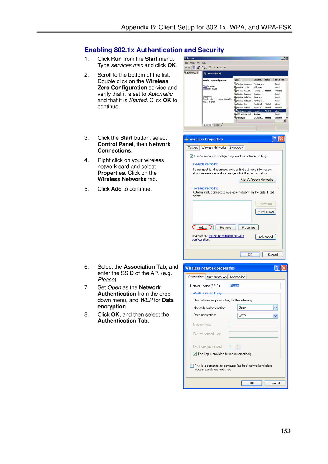 Dynalink RTA1046VW user manual Enabling 802.1x Authentication and Security, 153, Connections 