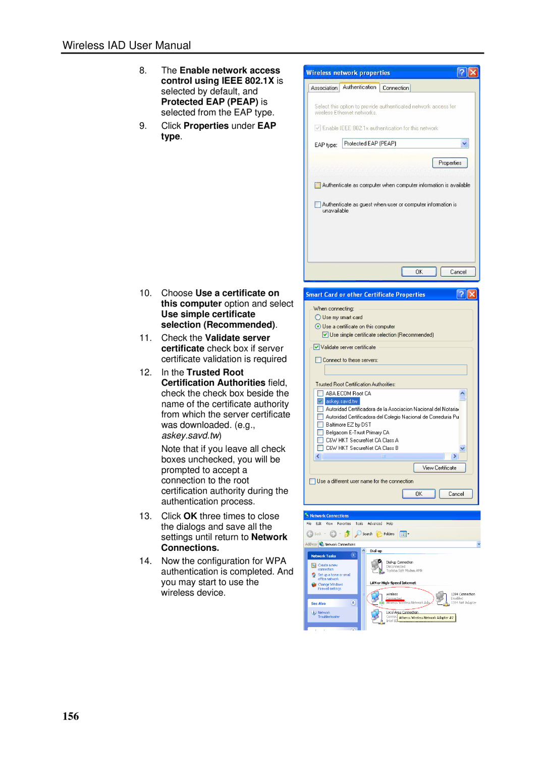 Dynalink RTA1046VW user manual 156, Connections 