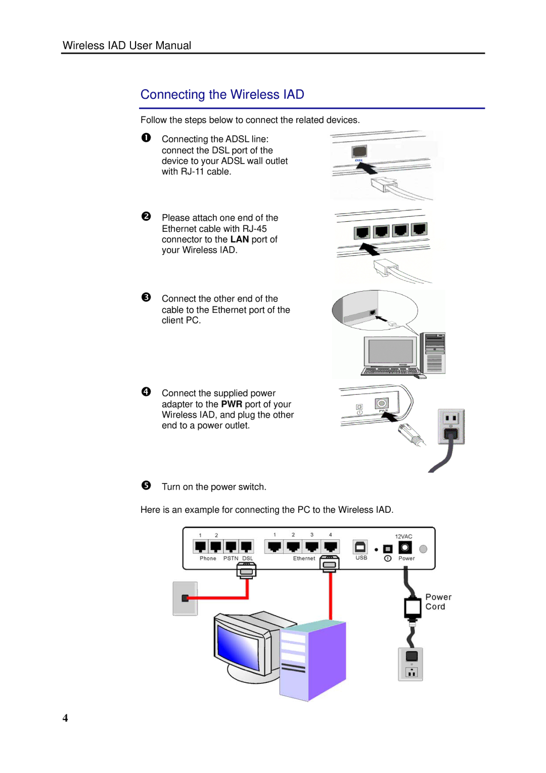 Dynalink RTA1046VW user manual Connecting the Wireless IAD 