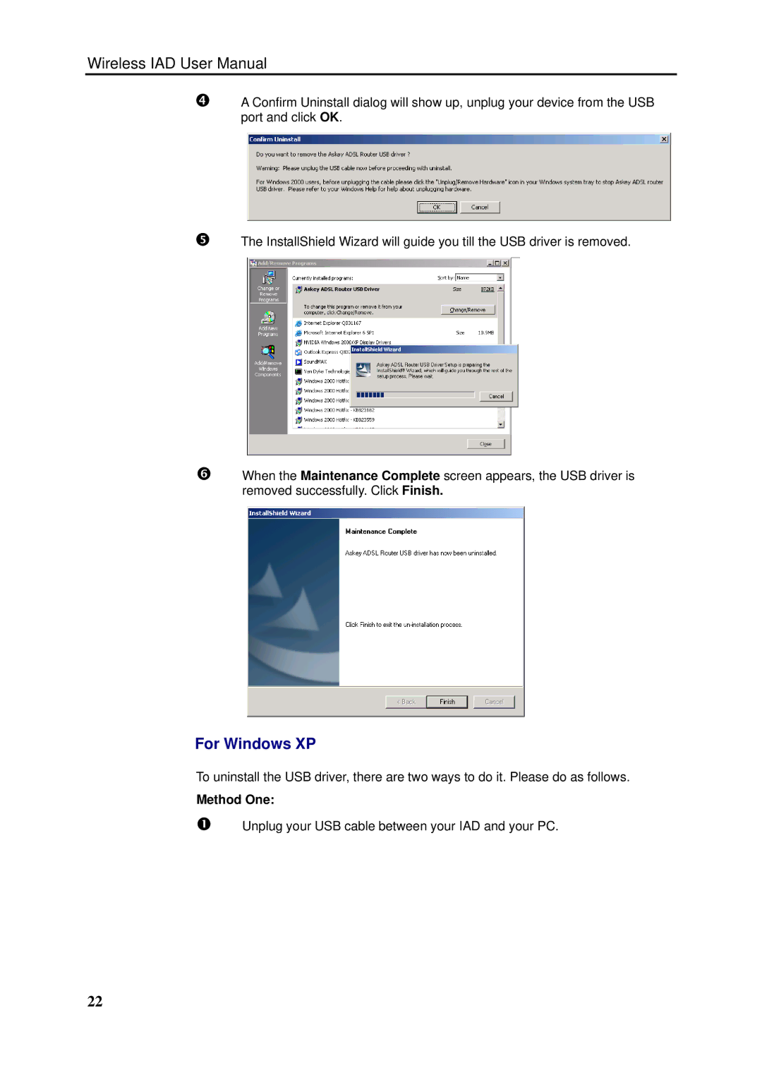 Dynalink RTA1046VW user manual Unplug your USB cable between your IAD and your PC 