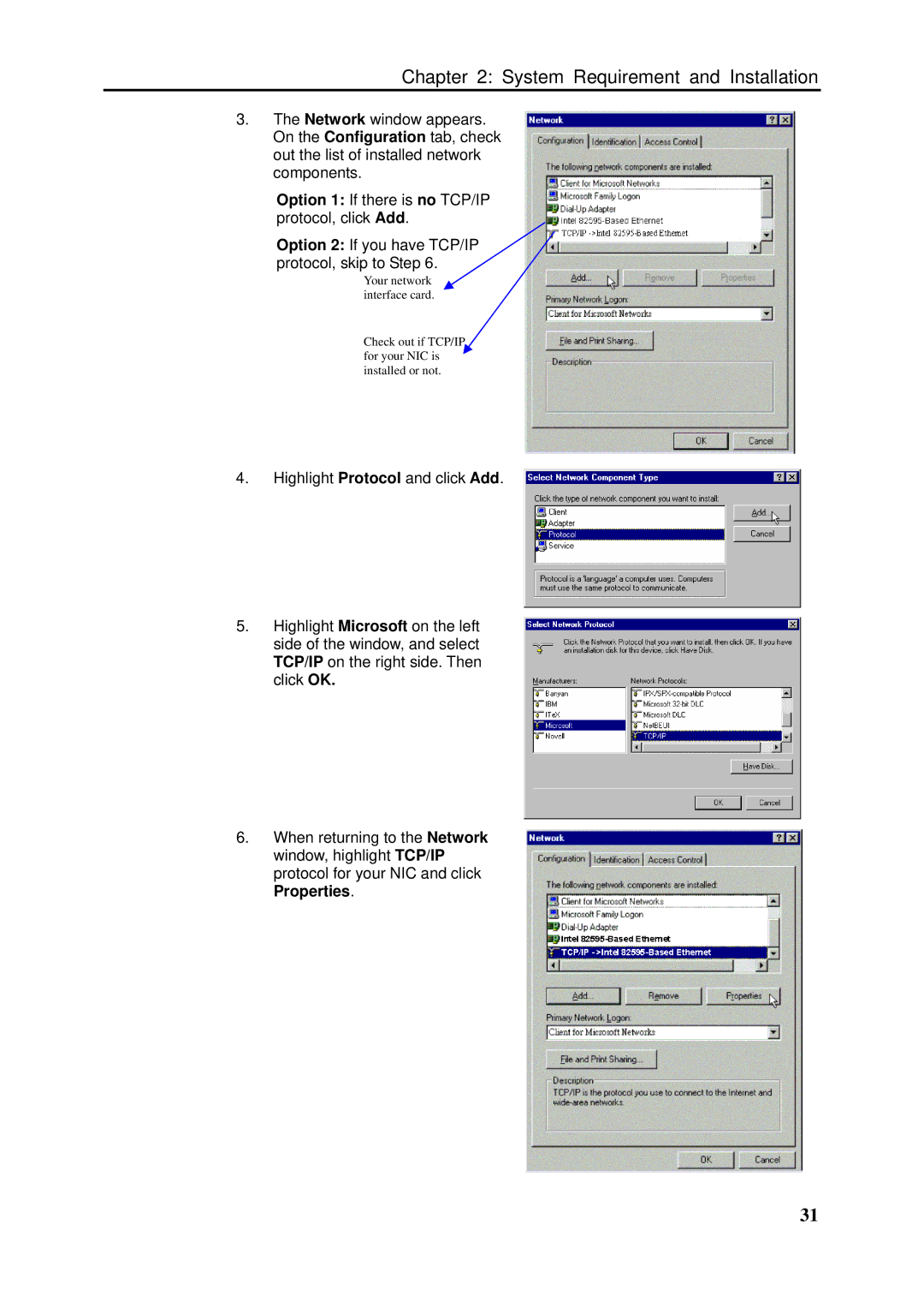 Dynalink RTA1046VW user manual Your network interface card 