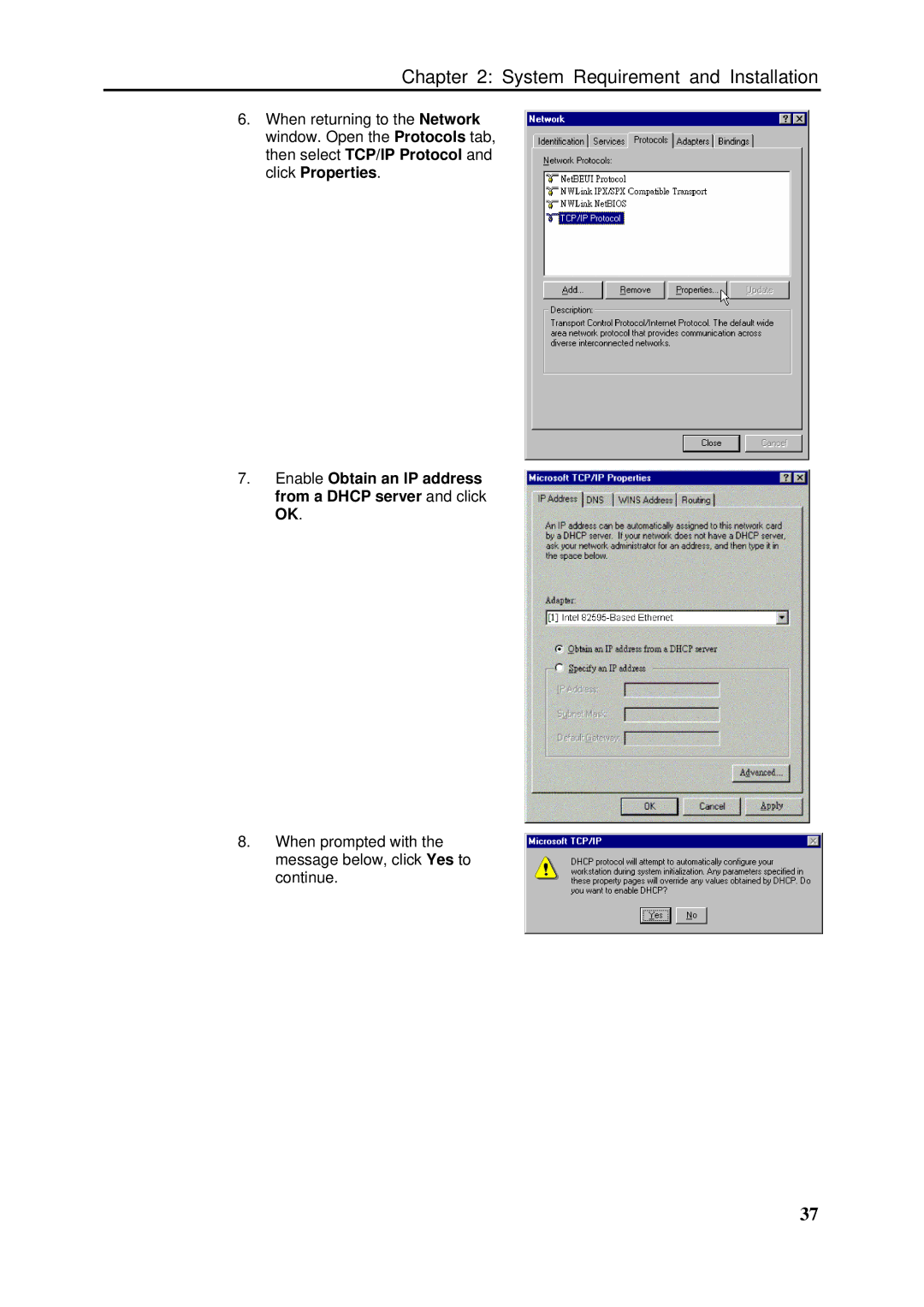 Dynalink RTA1046VW user manual Enable Obtain an IP address from a Dhcp server and click OK 