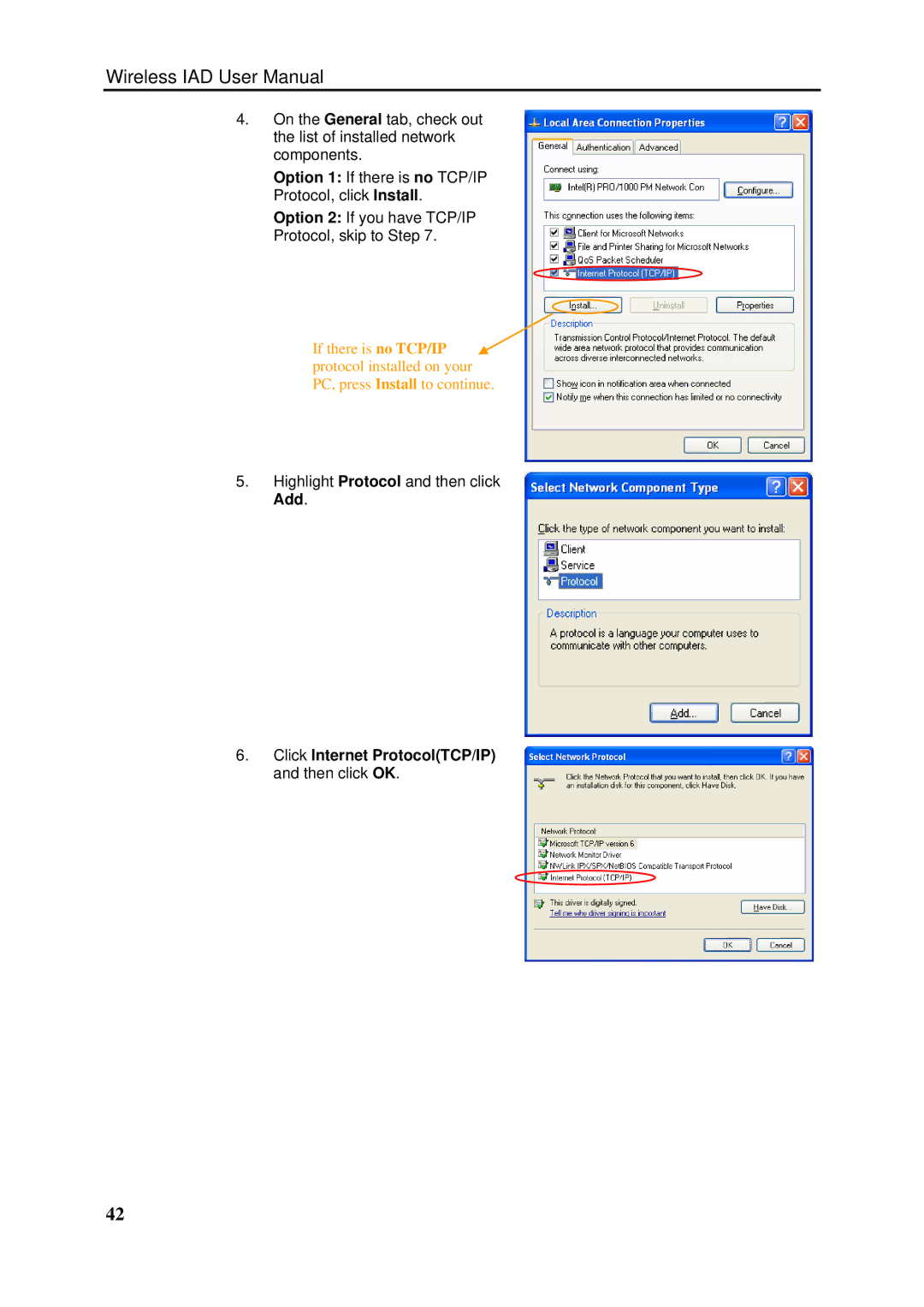 Dynalink RTA1046VW user manual Click Internet ProtocolTCP/IP and then click OK 