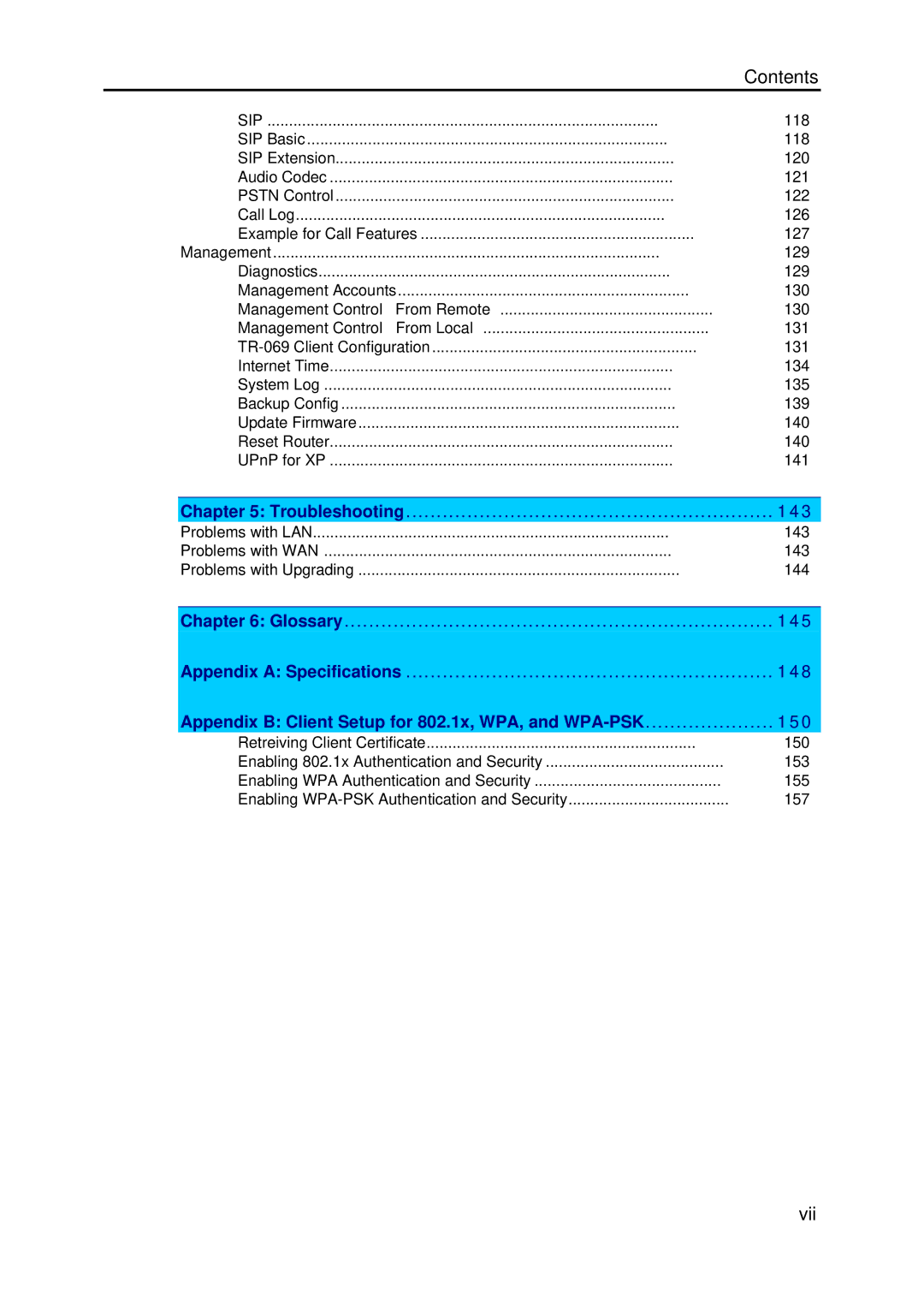 Dynalink RTA1046VW user manual Contents, Vii 