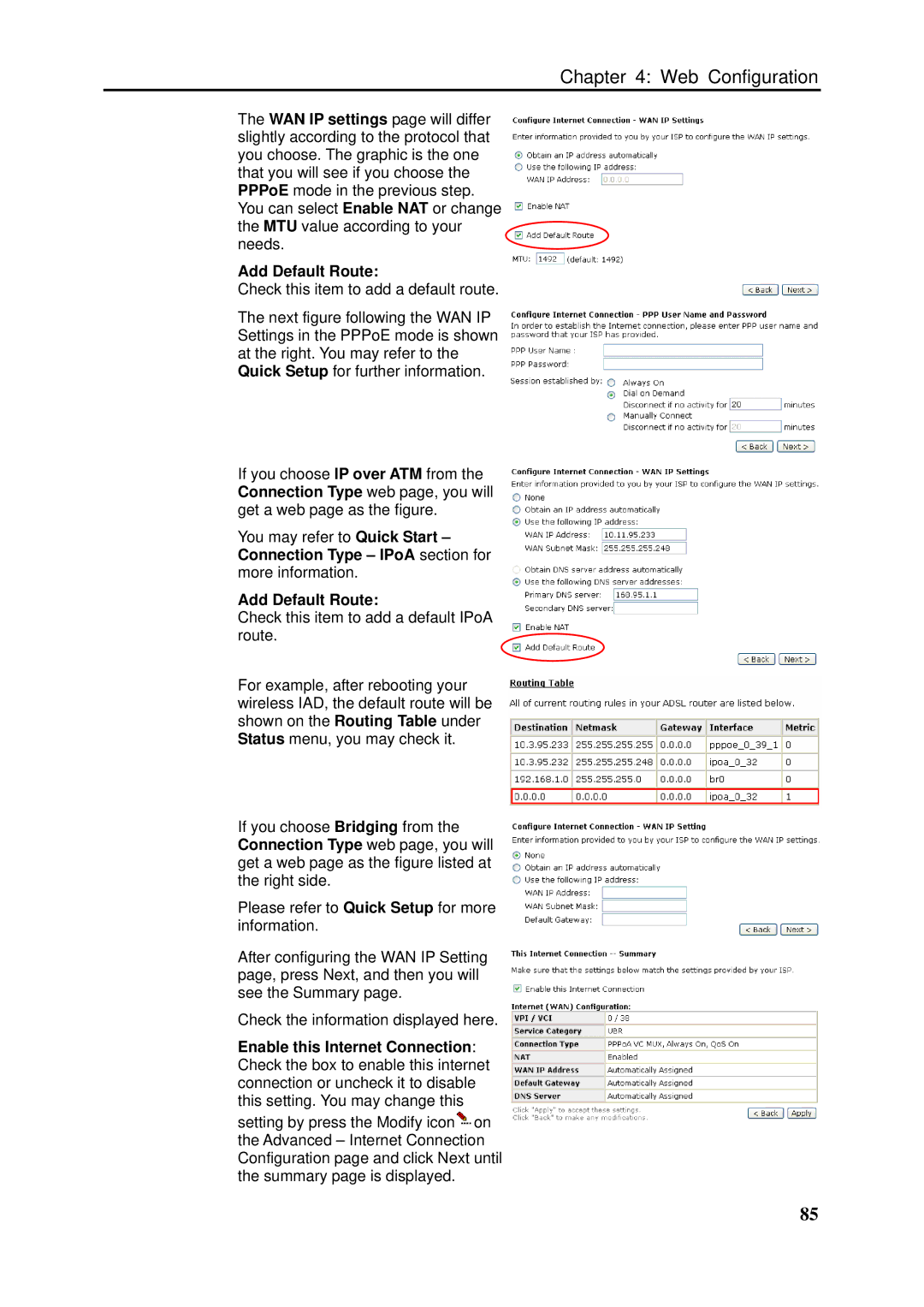 Dynalink RTA1046VW user manual Add Default Route 