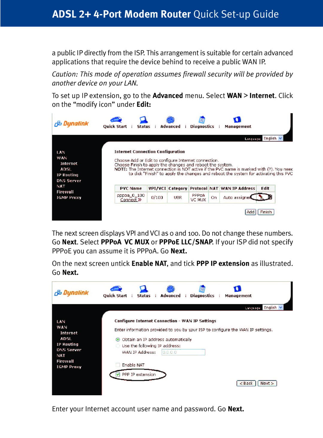 Dynalink RTA1335 setup guide Adsl 2+ 4-Port Modem Router Quick Set-up Guide 