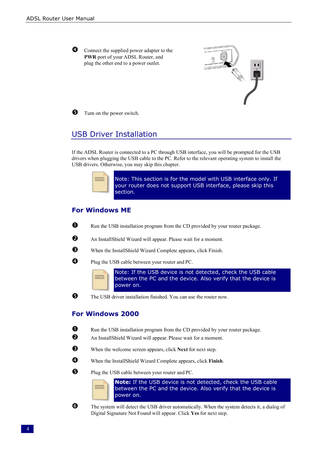 Dynalink RTA230 manual USB Driver Installation, For Windows ME 