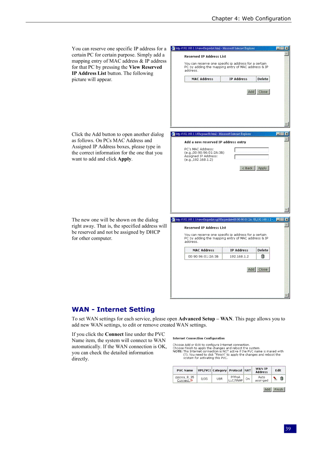 Dynalink RTA230 manual WAN Internet Setting 