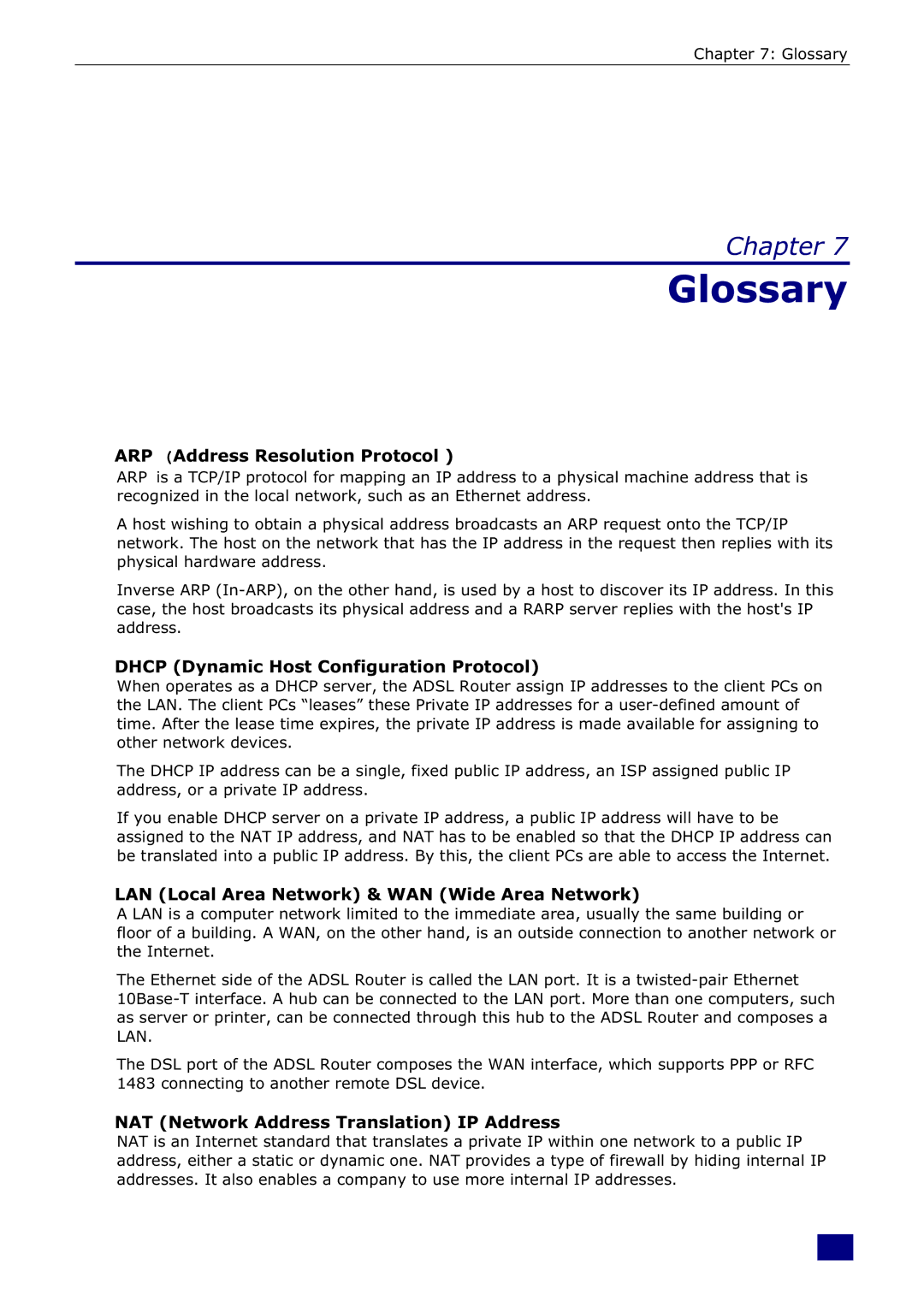 Dynalink RTA230 manual Glossary 