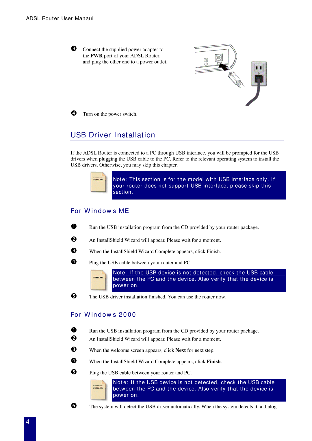 Dynalink RTA770W user manual USB Driver Installation, For Windows ME 