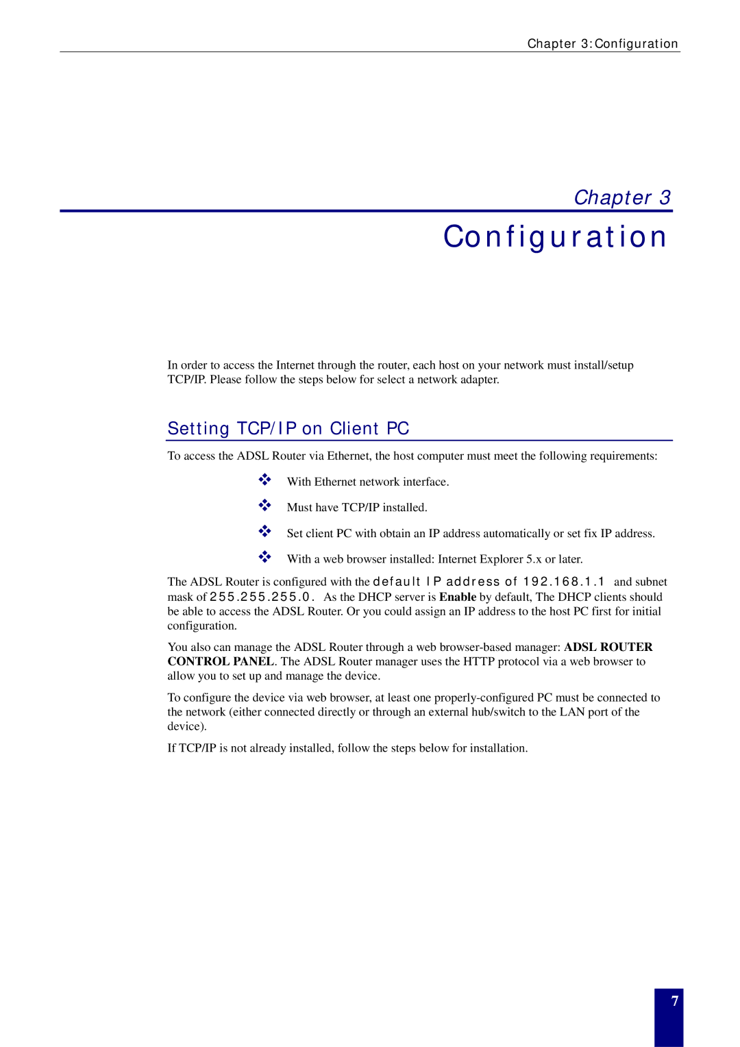 Dynalink RTA770W user manual Configuration, Setting TCP/IP on Client PC 