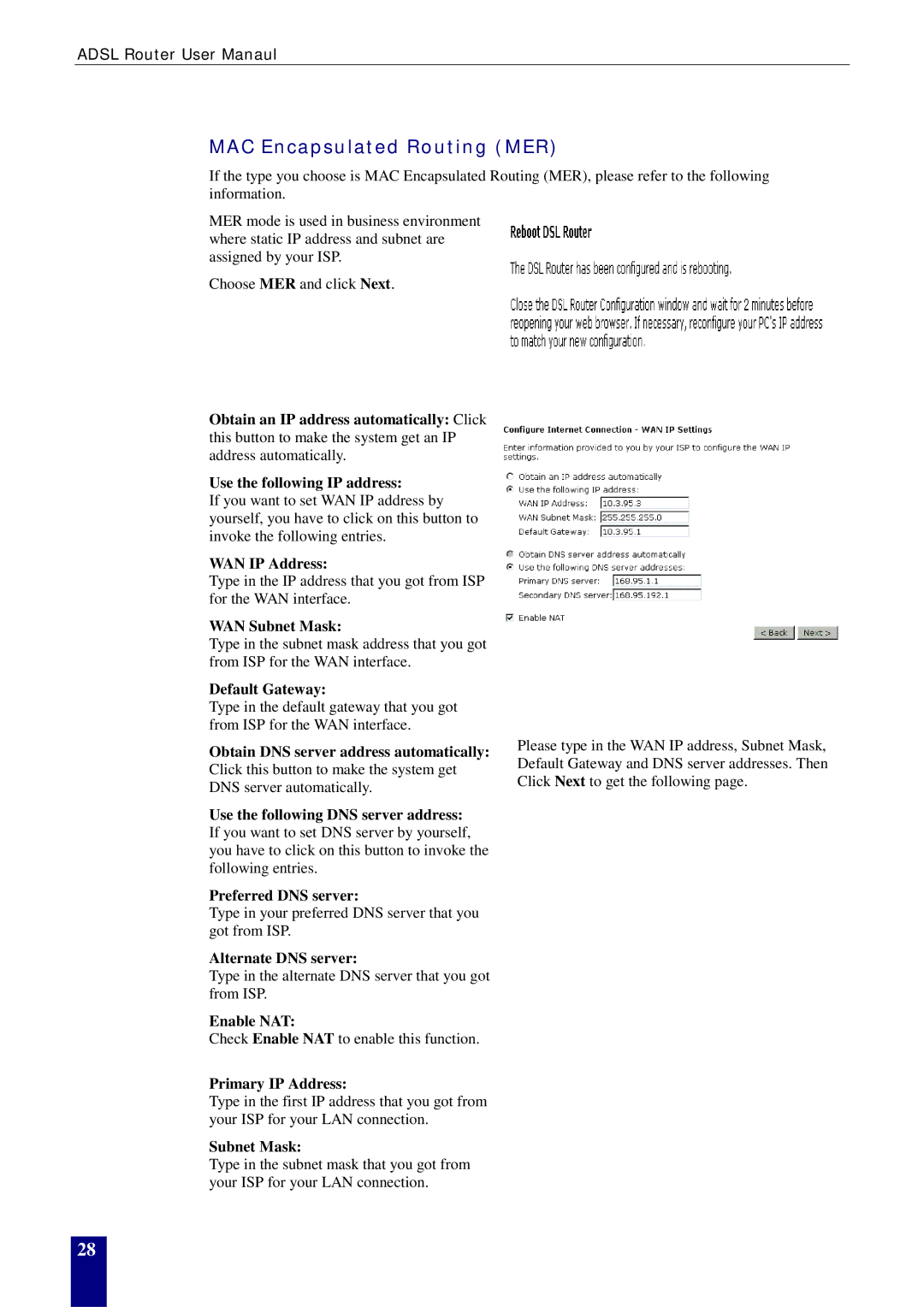 Dynalink RTA770W user manual MAC Encapsulated Routing MER 