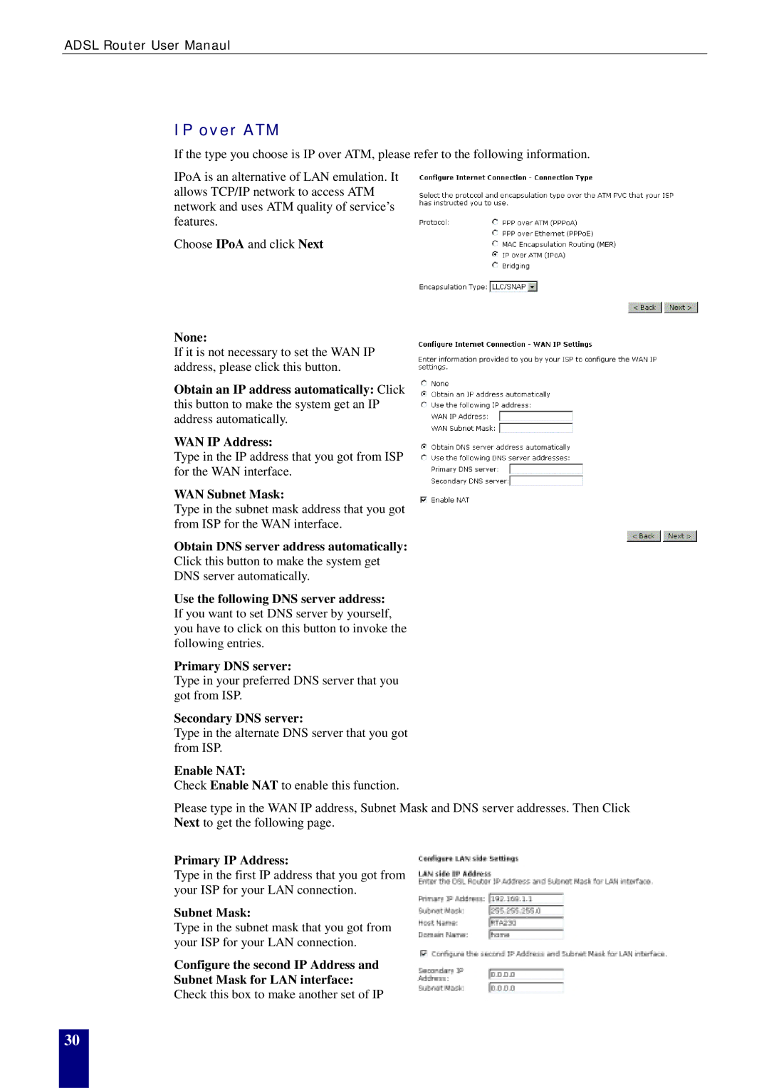 Dynalink RTA770W user manual IP over ATM, None, Secondary DNS server 