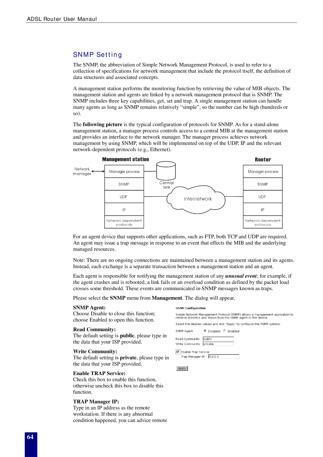 Dynalink RTA770W user manual Snmp Setting 