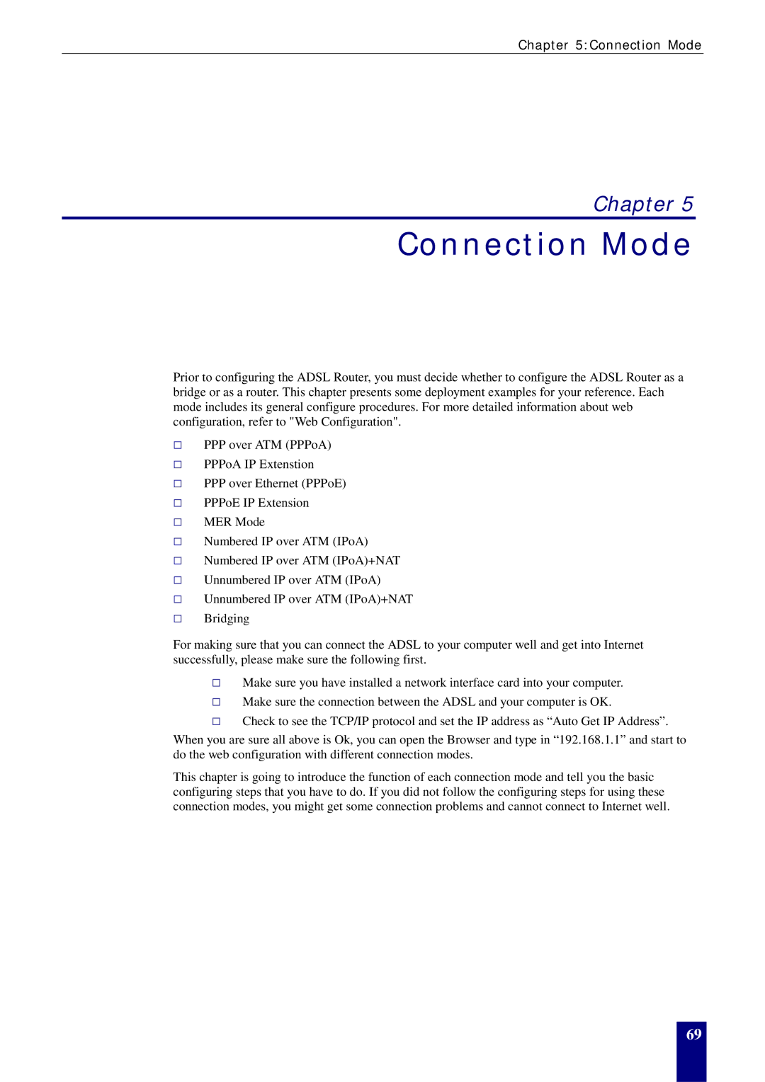 Dynalink RTA770W user manual Connection Mode 