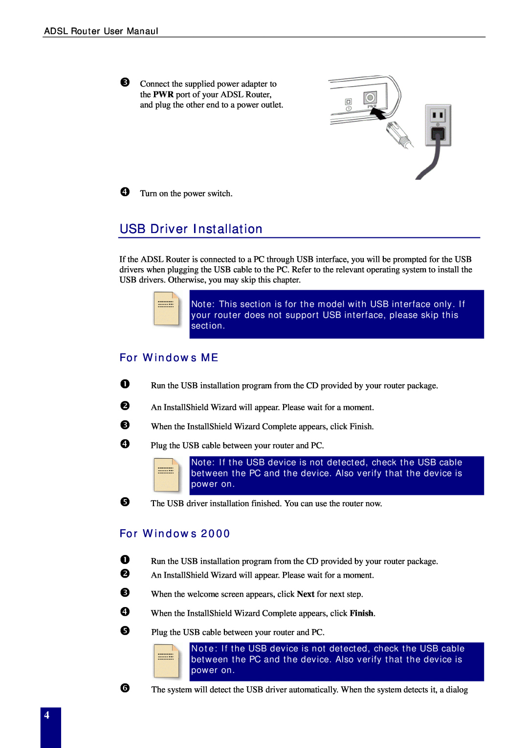Dynalink RTA770W user manual USB Driver Installation, For Windows ME 