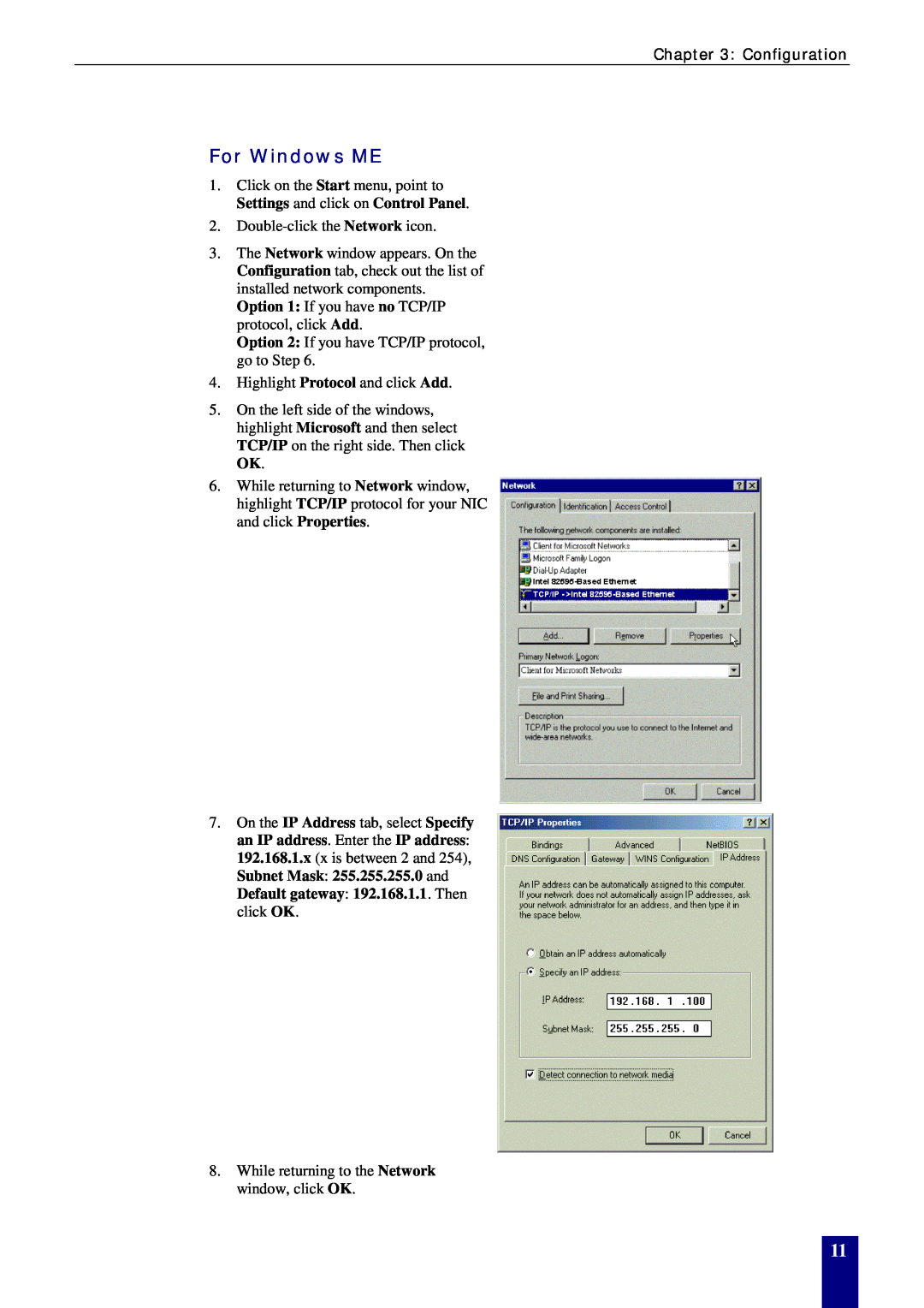 Dynalink RTA770W user manual For Windows ME, Configuration 
